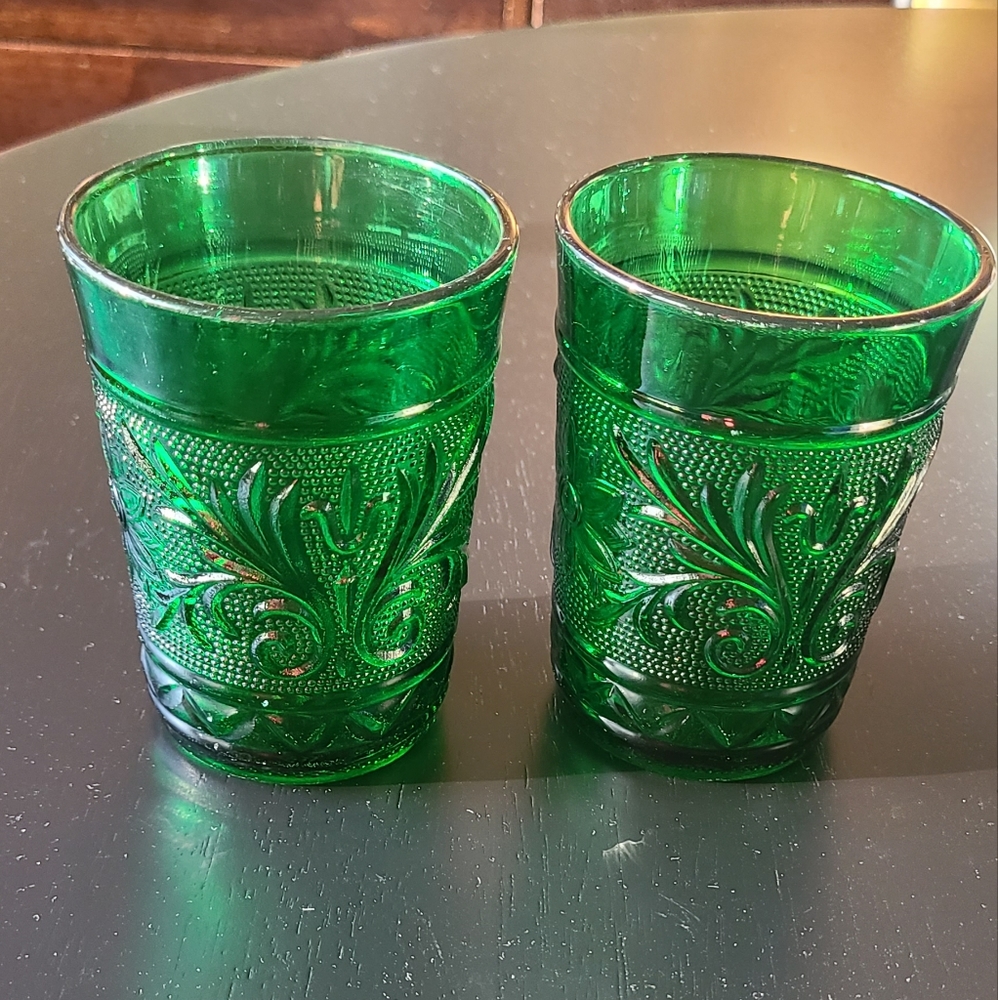 Vintage dark green juice glasses